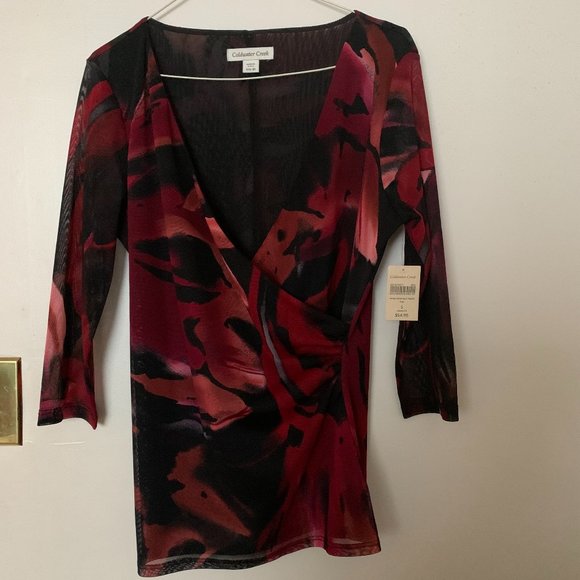 Gorgeous Coldwater Creek Wine, Black, Multi Cross Wrap Blouse Top NWT - Size S - Picture 1 of 8